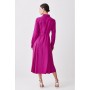 Purple Petite Soft Tailored Pleat Panel Sleeved Belted Midi Dress