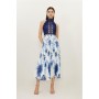 Blue Guipure Lace Floral Print Woven Halter Maxi Dress