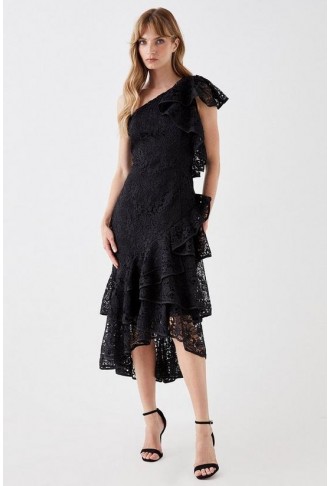 One Shoulder Lace Ruffle...