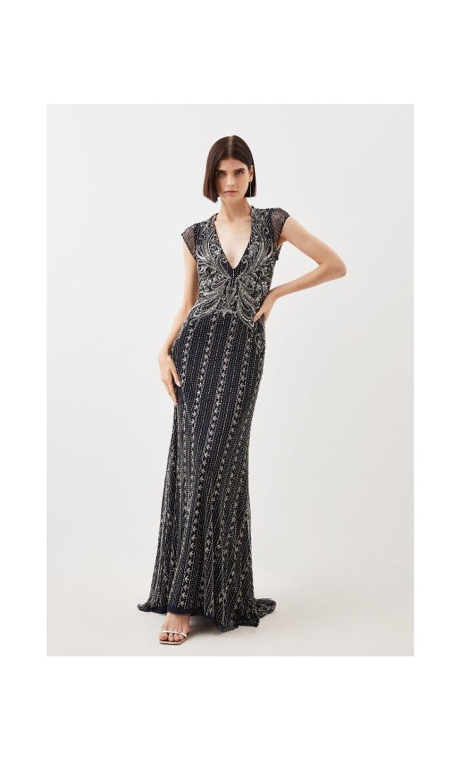Crystal Embellished Cut Out Maxi Dress