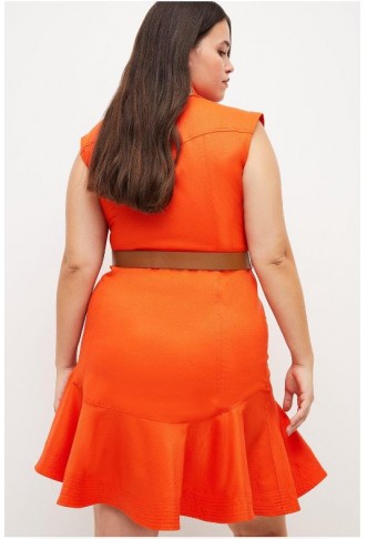 Orange Plus Size Relaxed Tailored Ruffle Hem Belted Drs