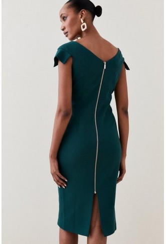 Structured Crepe Tailored Cross Detail Midi Dress