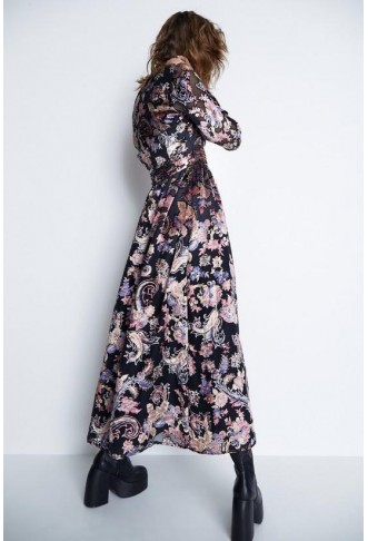 Floral Velvet Devore Plunge Maxi Dress