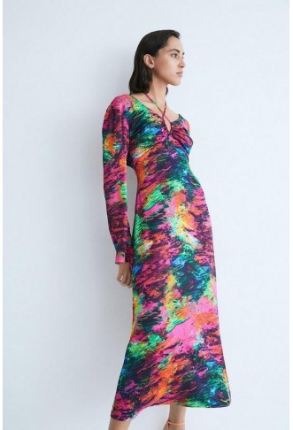 WH x Kimberley Burrows Burrows Printed Satin Maxi Dress