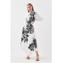 Mono Satin Crepe Floral Long Sleeve Woven Maxi Dress