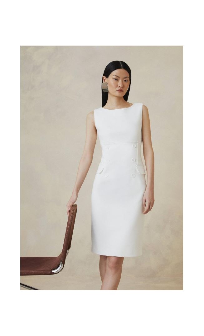 Ivory Tall The Founder Compact Stretch Button Detail Midi Dress
