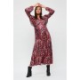 Gold Foil Pink Tapestry Ruffle Front Midaxi Dress