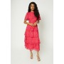 Petite Tiered Lace Dress With Flutter Sleeve & Trims