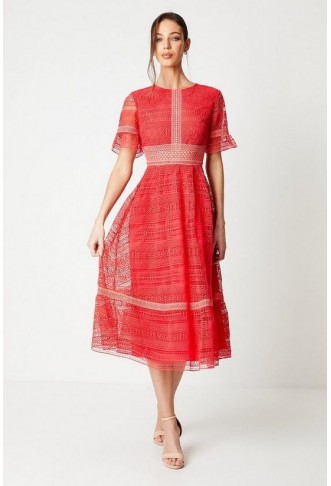 Lace Trim Detail Midi Dress
