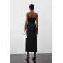 Black Tailored Compact Stretch Taffeta Rosette Bandeau Midi Dress
