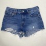 Levi's 501 Button Fly Denim Medium Blue Jean Shorts Women's Size 28 Distressed