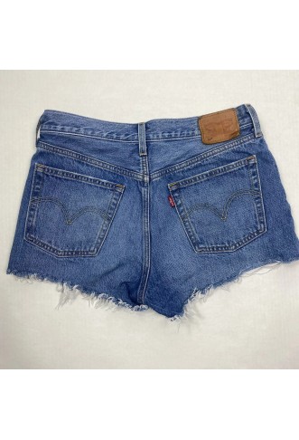 Levi's 501 Button Fly Denim Medium Blue Jean Shorts Women's Size 28 Distressed