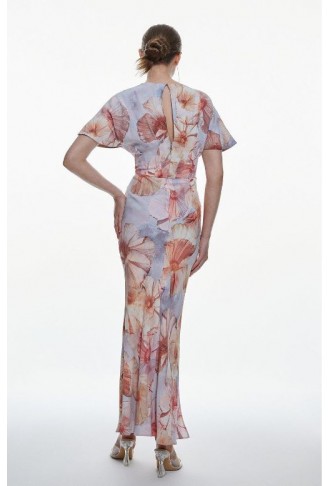 Satin Crepe Etched Floral Maxi Dress