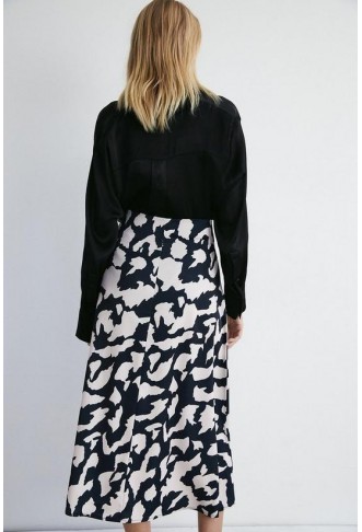 Satin Printed Midi Slip Skirt