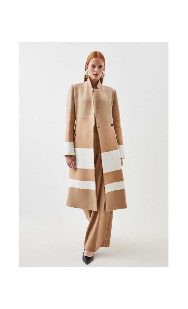 Italian Manteco Wool Blend Contrast Midi Coat