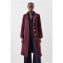 Wine Italian Manteco Wool Button Detail Belted Midi Coat