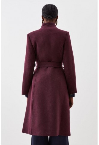 Wine Italian Manteco Wool Button Detail Belted Midi Coat