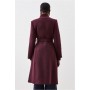 Wine Italian Manteco Wool Button Detail Belted Midi Coat