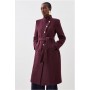 Wine Italian Manteco Wool Button Detail Belted Midi Coat