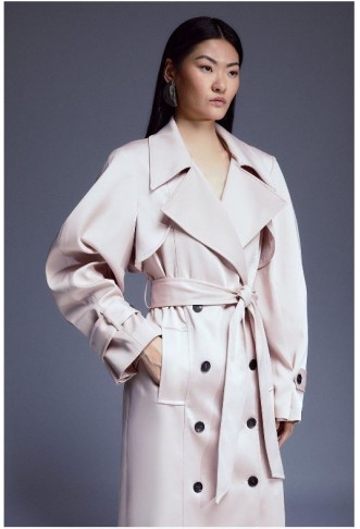 Tailored Satin Maxi Belted Trench Coat