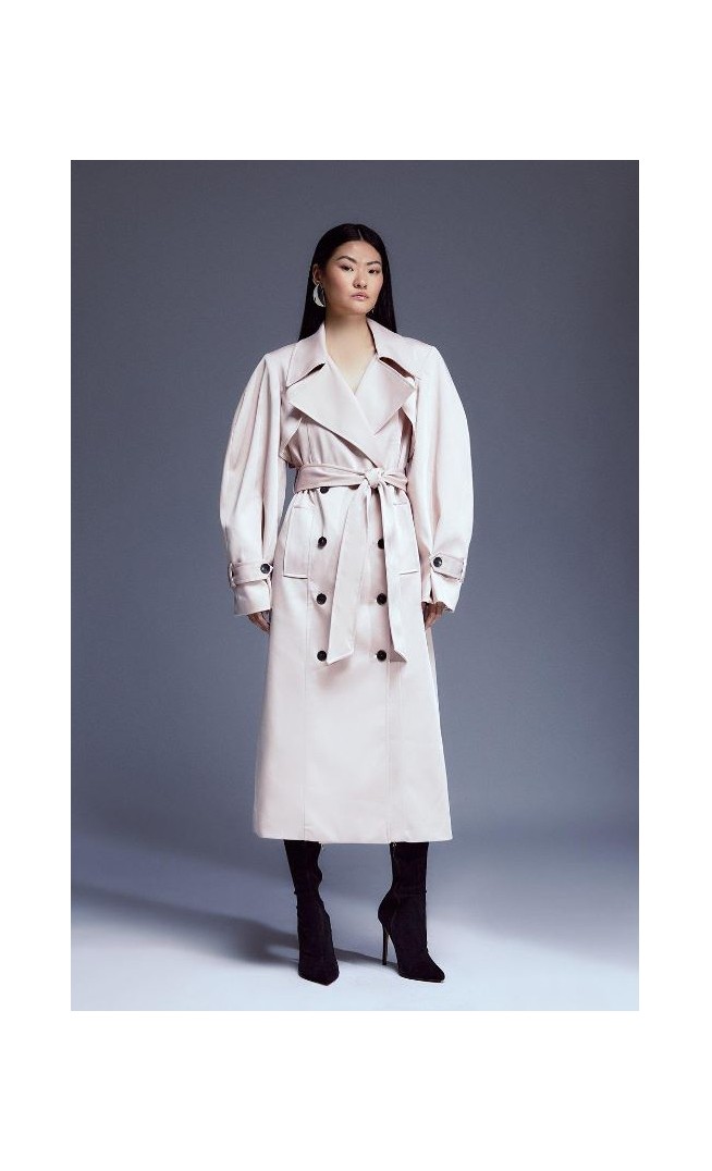 Tailored Satin Maxi Belted Trench Coat