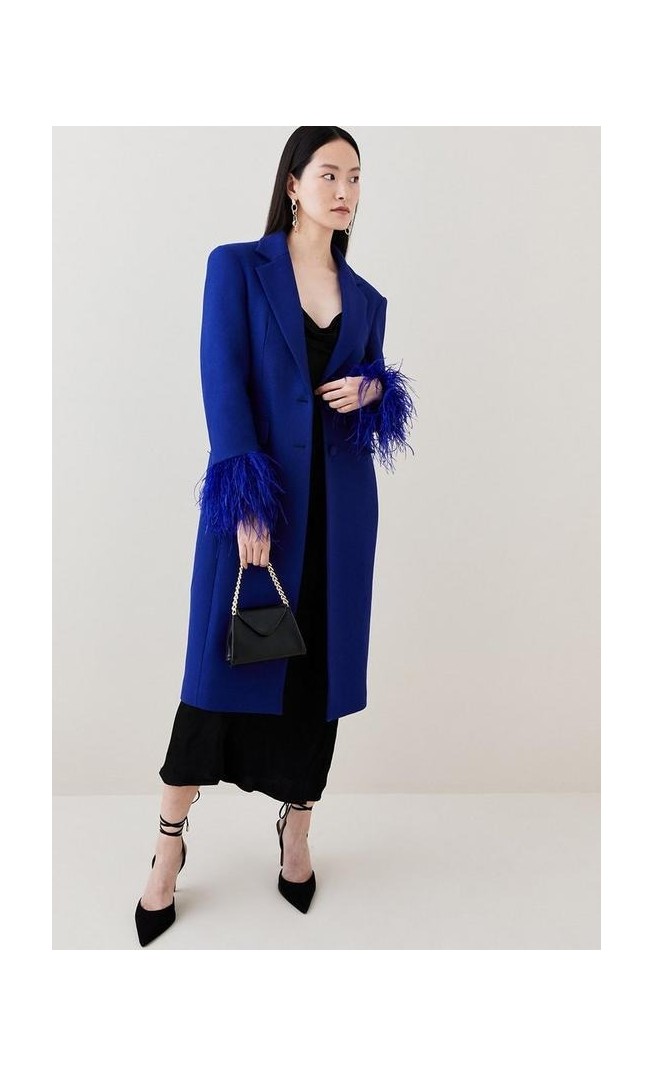 Italian Manteco Wool Feather Cuff Tailored Coat