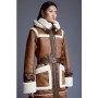 Tan Faux Shearling Contrast Trim Hooded Midi Coat