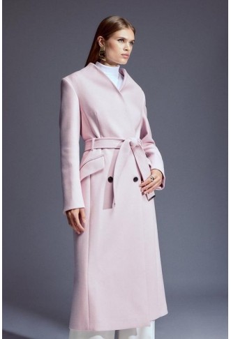 Italian Manteco Wool Blend High Neck Belted Midaxi Coat