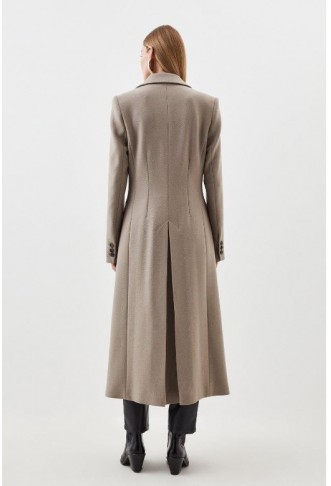 Taupe Tall Italian Manteco Wool Double Breasted Longline Coat