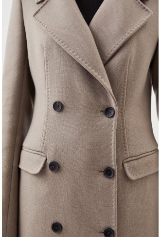 Taupe Tall Italian Manteco Wool Double Breasted Longline Coat