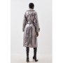 Pewter Leather Metallic Pocket Detail Belted Trench Coat