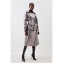 Pewter Leather Metallic Pocket Detail Belted Trench Coat