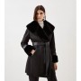 Faux Shearling Collar & Cuff Belted Short Coat