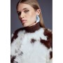 Mono Cow Print Shearling Collarless Maxi Coat