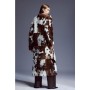 Mono Cow Print Shearling Collarless Maxi Coat