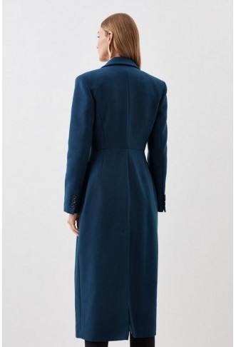 Tailored Wool Blend Belted Midi Coat