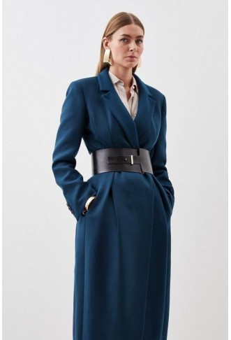 Tailored Wool Blend Belted Midi Coat