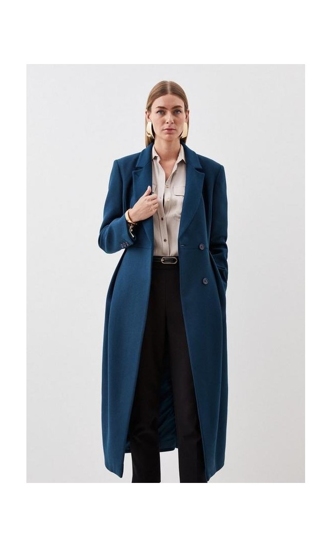 Tailored Wool Blend Belted Midi Coat