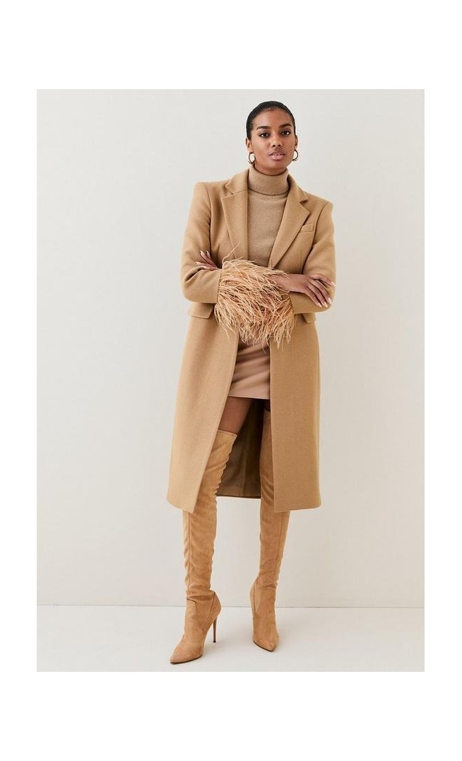 Italian Manteco Wool Feather Cuff Tailored Coat