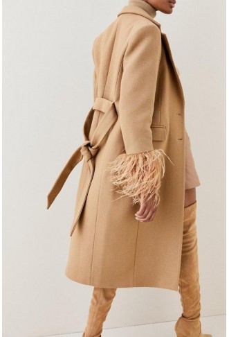 Italian Manteco Wool Feather Cuff Tailored Coat