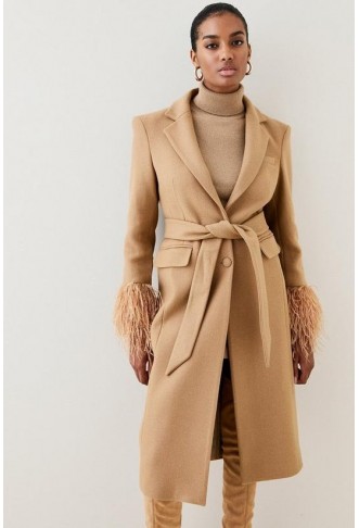 Italian Manteco Wool Feather Cuff Tailored Coat