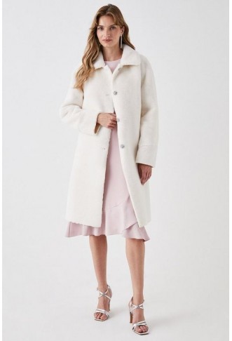 Faux Fur Diamante Button Coat