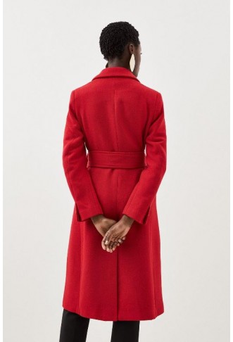 Italian Manteco Wool Mix Button Detail Belted Midi Coat