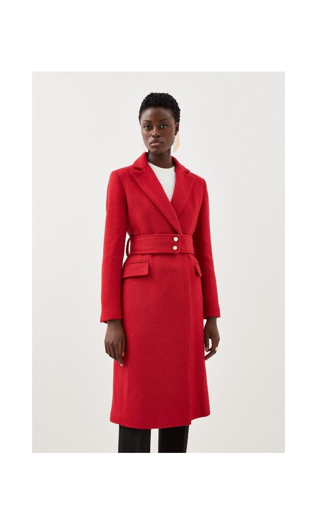 Italian Manteco Wool Mix Button Detail Belted Midi Coat