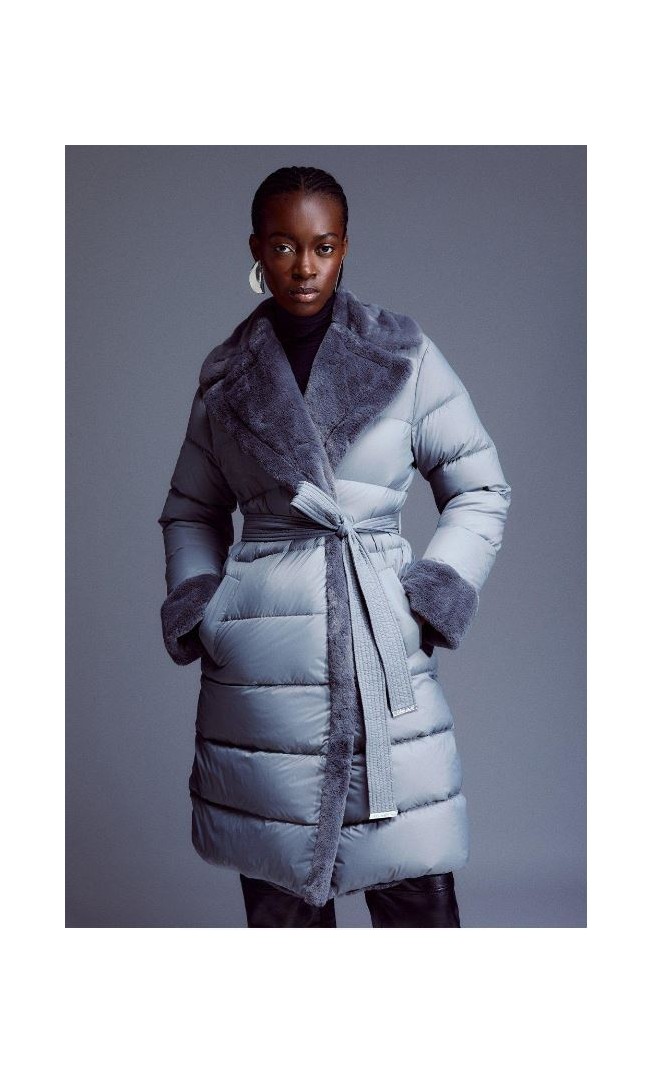 Faux Fur Lined Belted Puffer Coat