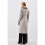 Oatmeal Italian Manteco Wool Blend Faux Fur Double Breasted Belted Midi Coat