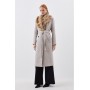 Oatmeal Italian Manteco Wool Blend Faux Fur Double Breasted Belted Midi Coat