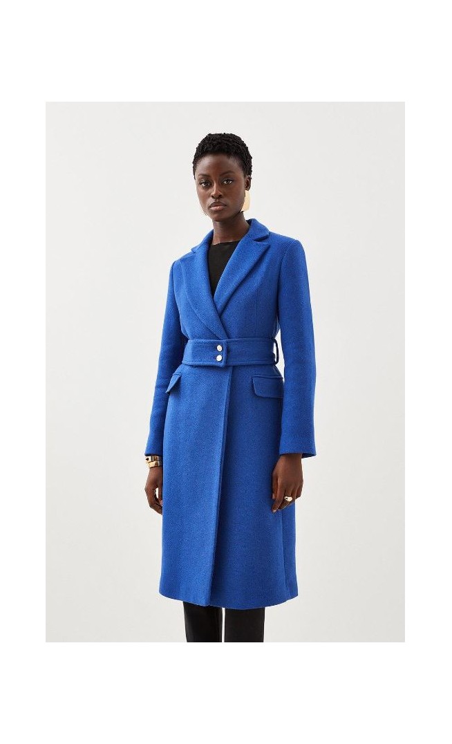 Italian Manteco Wool Mix Button Detail Belted Midi Coat