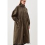 Khaki Hooded Longline Parka Coat