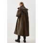 Khaki Hooded Longline Parka Coat